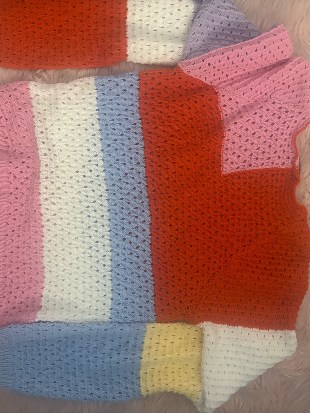 Colorblock Open-Knit V-Neck Sweater — Multi-Color - Picture 3 of 9